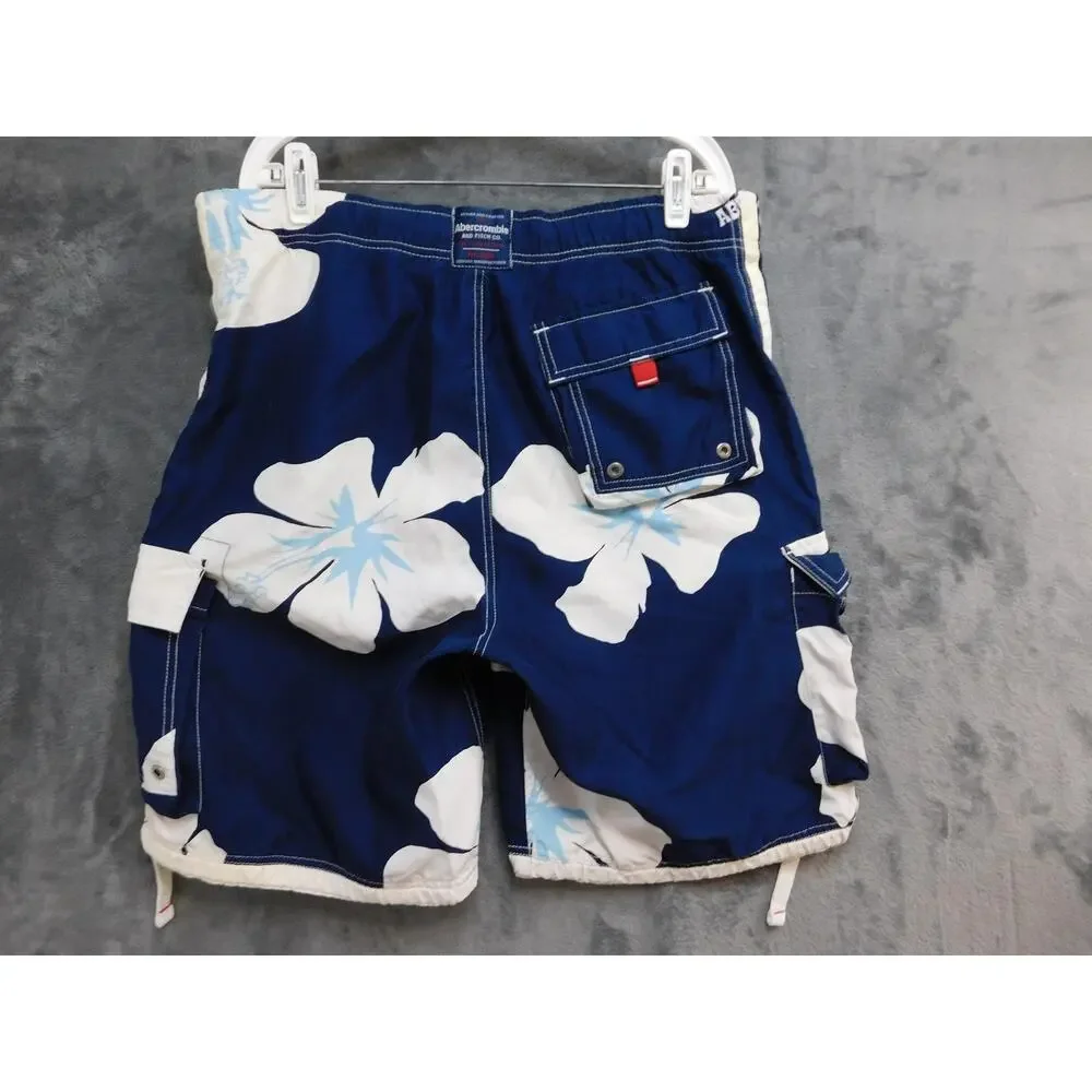 Abercrombie & Fitch Swim Shorts Mens L Blue Floral Microfiber Drawstring Pocket